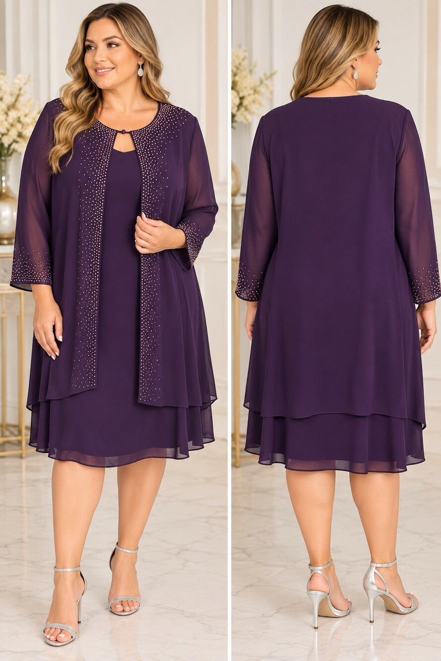 R&M Richards Women’s 20W Purple 2 Piece Dress & Embellished Jacket Set